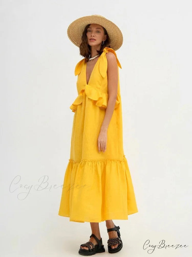 CAROL Elegant MAXI DRESS Yellow / S