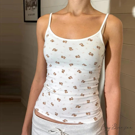 Cartoon Bear Print Crop Top white / S croptop-250223