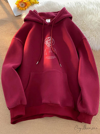 Cartoon Brainstorm Print Hip Hop Hoodie Red / M(40-50KG) hoodies-241228