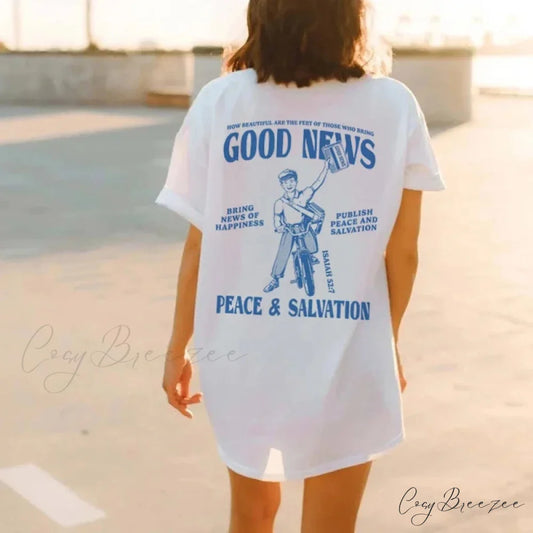 Cartoon Christian Verse Print Tee WHITE / S t-shirt-250223