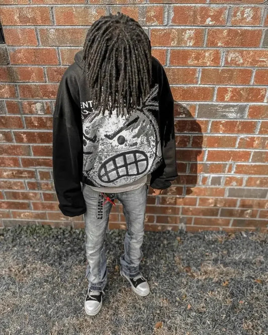 Cartoon Pattern Printed Hoodie Black / S hoodies-241228
