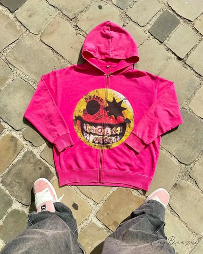 Cartoon Pattern Zipper Hoodie pink 1 / M hoodies-241228