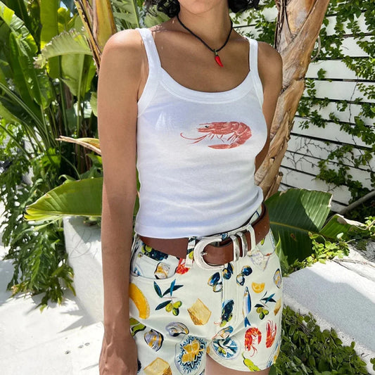 Cartoon Print O-Neck Crop Top croptop-250223