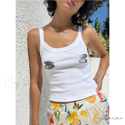Cartoon Print O-Neck Crop Top white 2 / S croptop-250223