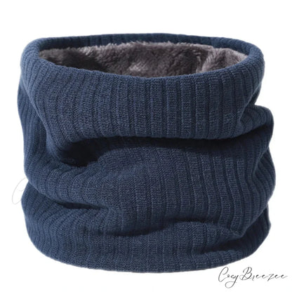 Cashmere Knit Ring Wool Neck Warmer Scarf for Women GREY BLUE
