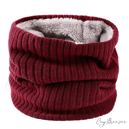 Cashmere Knit Ring Wool Neck Warmer Scarf for Women WINE RED