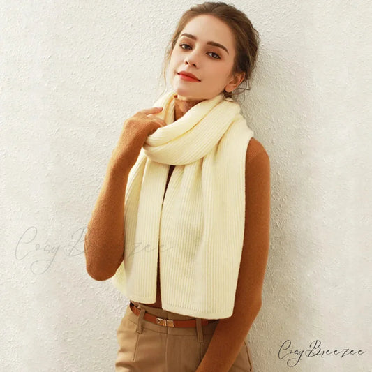 Cashmere Rib Knit Winter Scarf - Long Muffler for Women beige yellow / L170cm W30cm