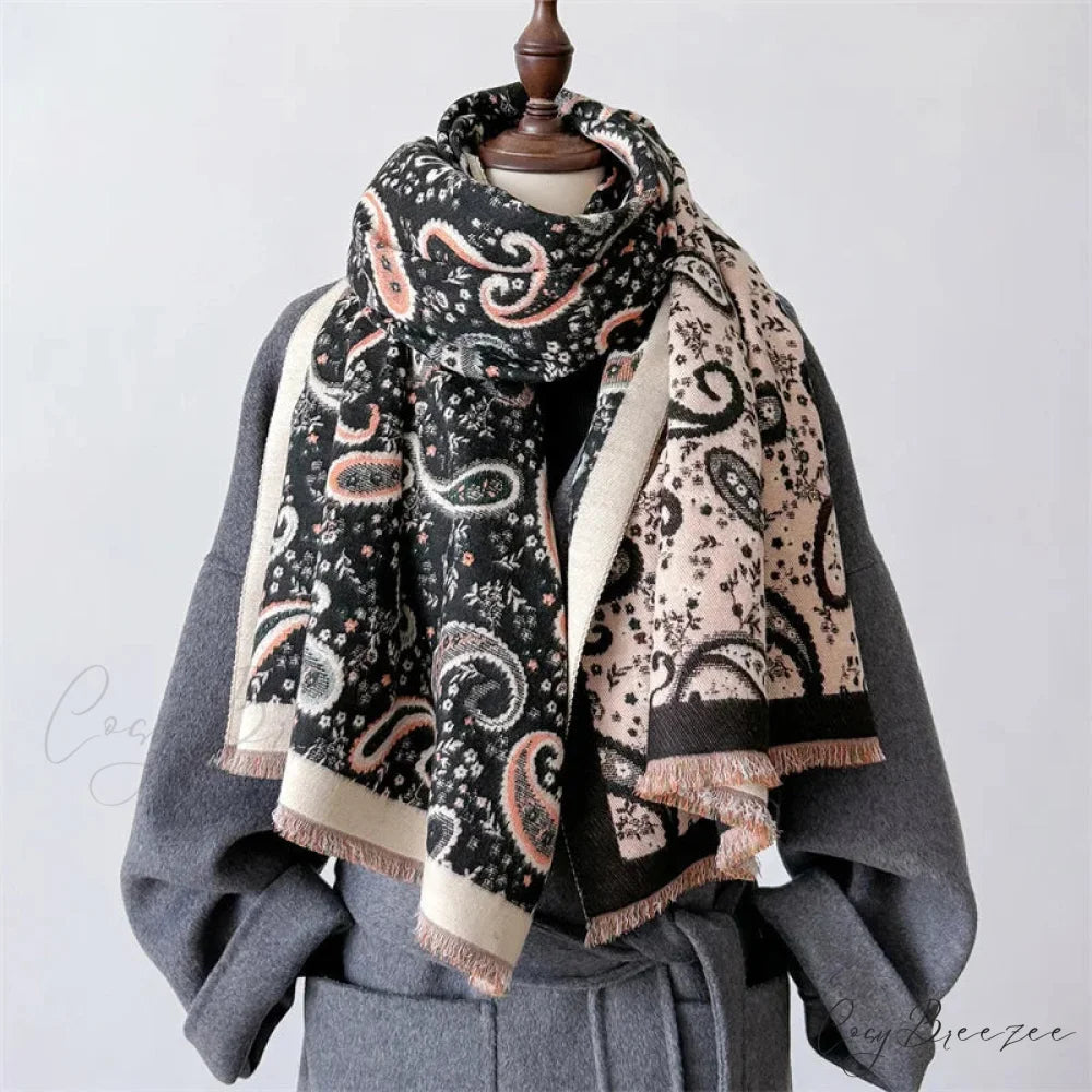 Cashmere Shawl Wraps Winter Scarf black scarf-241228