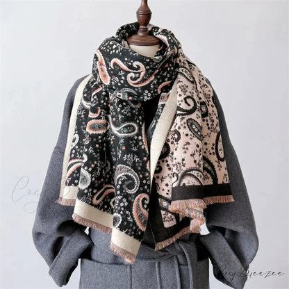 Cashmere Shawl Wraps Winter Scarf black scarf-241228