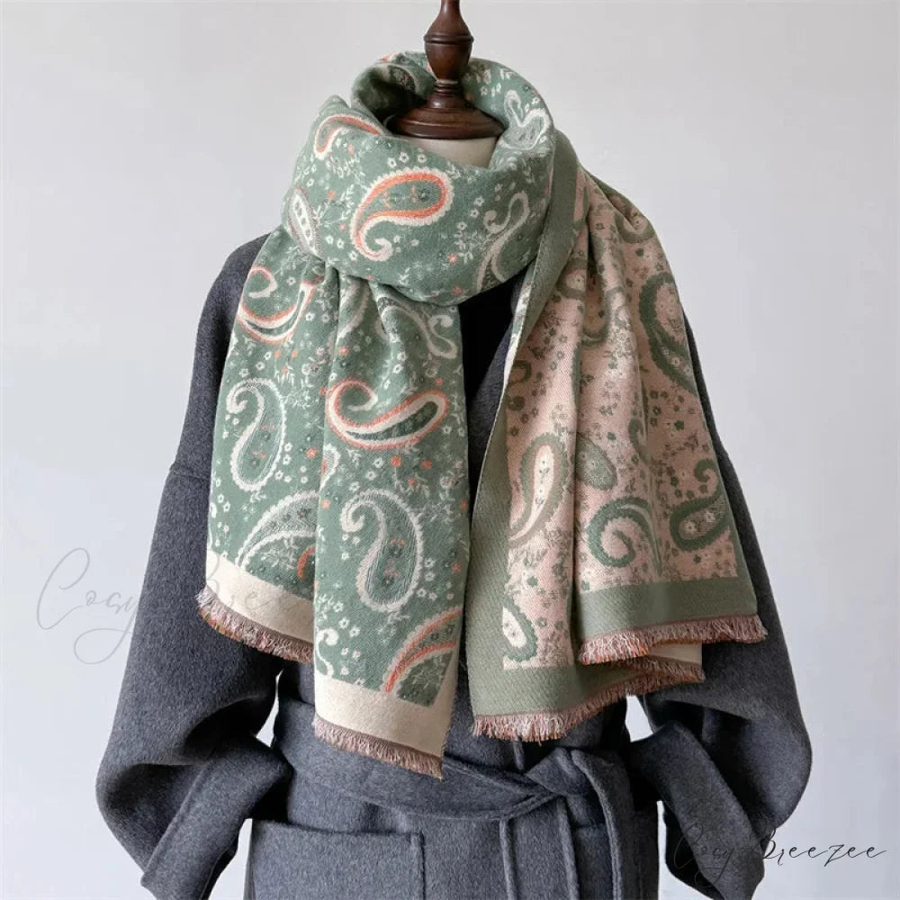 Cashmere Shawl Wraps Winter Scarf green scarf-241228