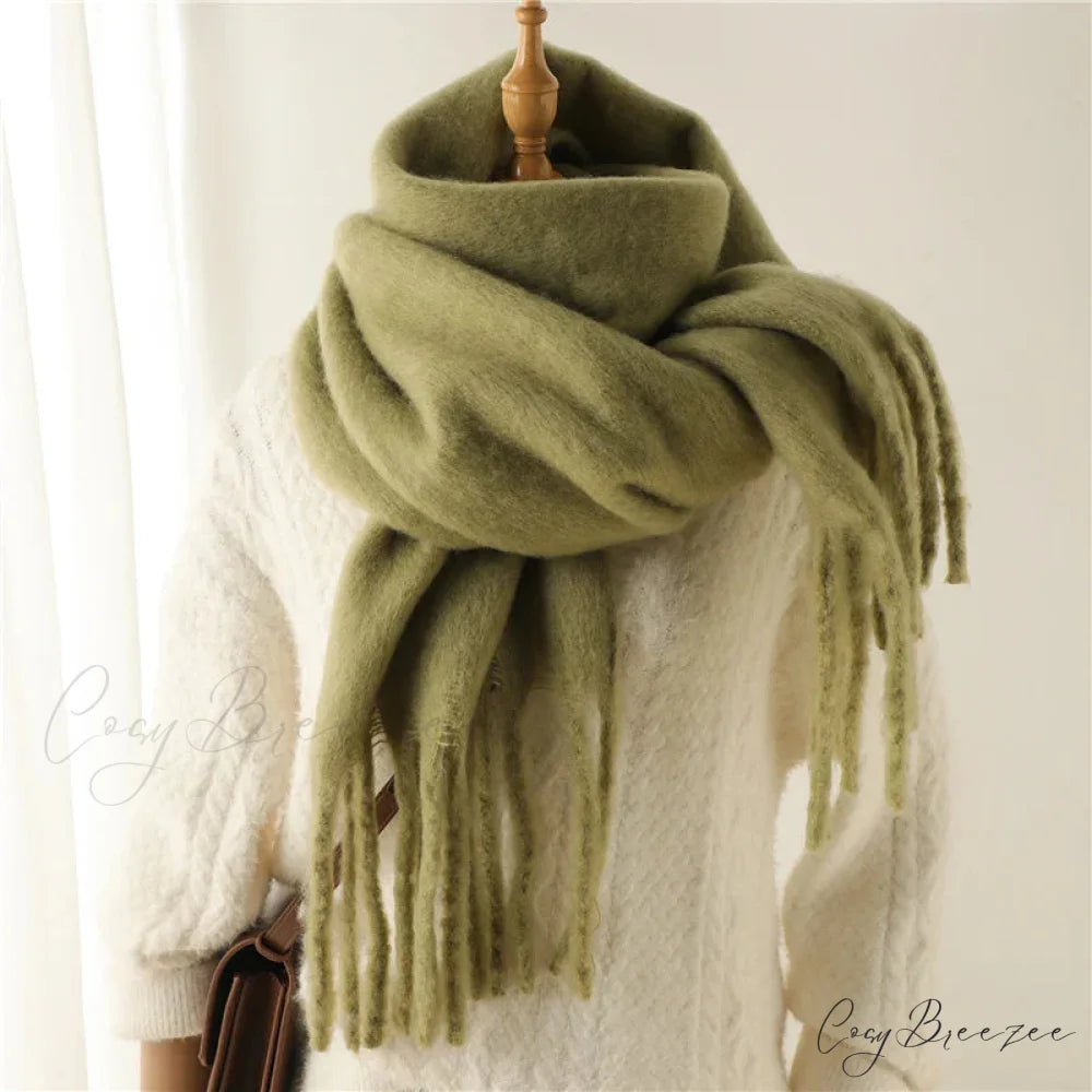 Cashmere Winter Pashmina Blanket Wrap - Thick and Soft Scarf OLIVE