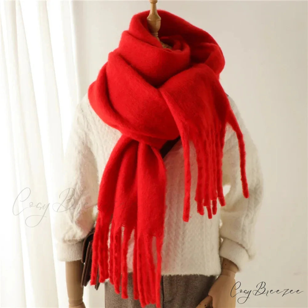 Cashmere Winter Pashmina Blanket Wrap - Thick and Soft Scarf RED