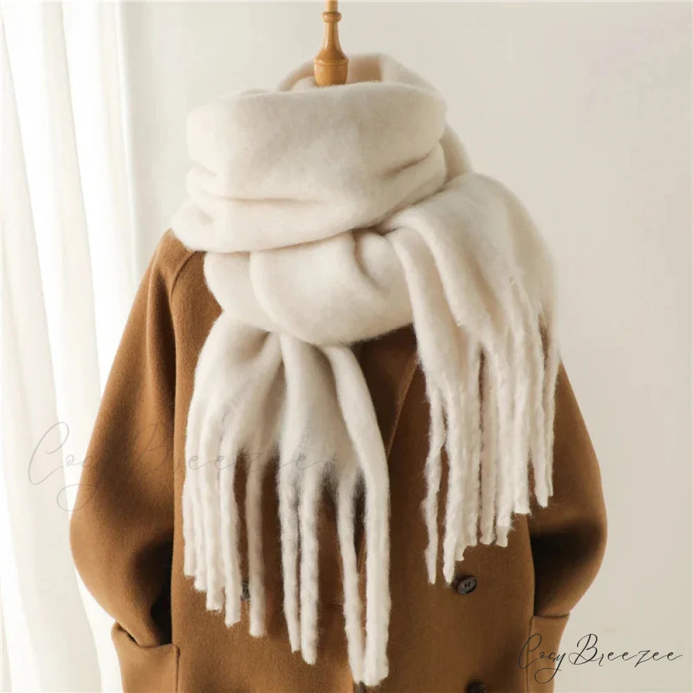 Cashmere Winter Pashmina Blanket Wrap - Thick and Soft Scarf WHITE