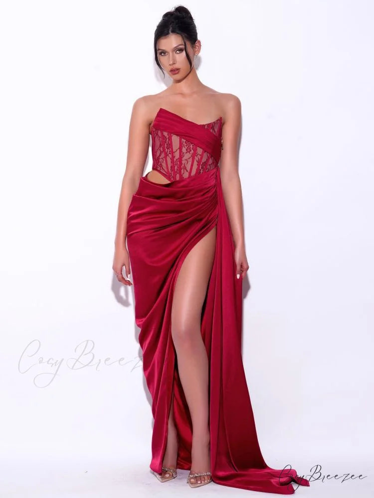 Casual Alluring Black Strapless Bandage Formal Dress red / XS promdress-250223