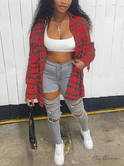 Casual Charming Plaid Pants Red / S