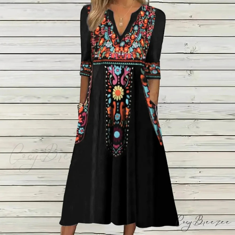 Casual Comfort Elegant Beach Summer Boho Dress BLACK / S