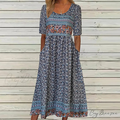 Casual Comfort Elegant Beach Summer Boho Dress BLUE / S