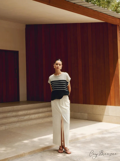 Casual Cotton Blends Trendy Striped Knit Top