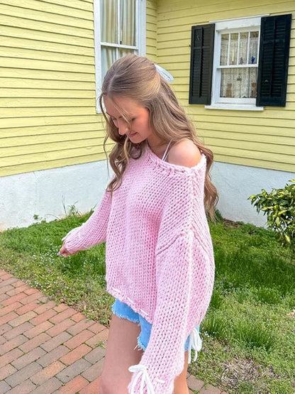 Casual Cozy Heart Print Loose O-neck Long Sleeve Stylish Warm Sweater