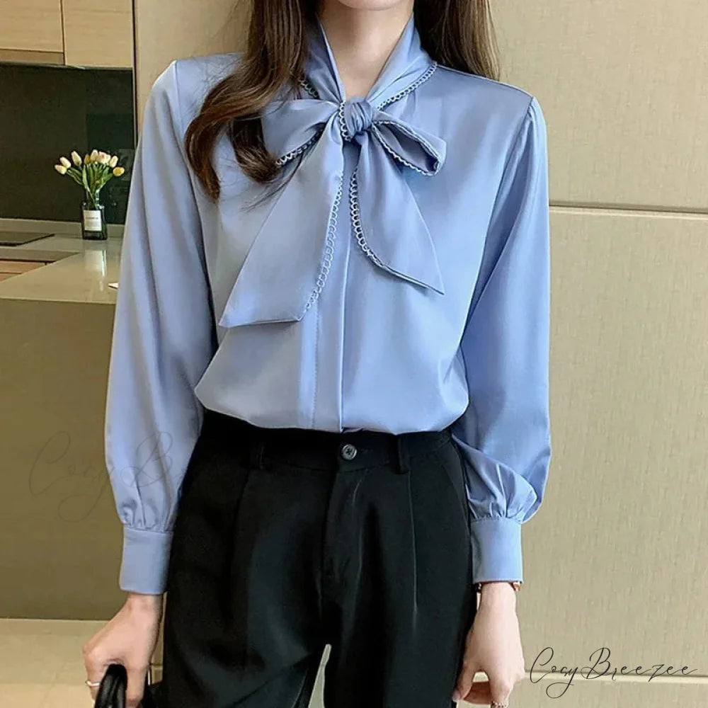 Casual Elegant Satin Chiffon Blue Crop Top blouse-250126