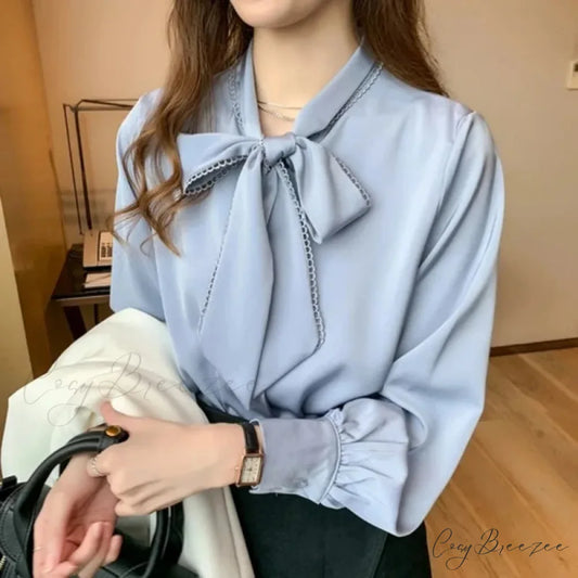 Casual Elegant Satin Chiffon Blue Crop Top Blue / S blouse-250126