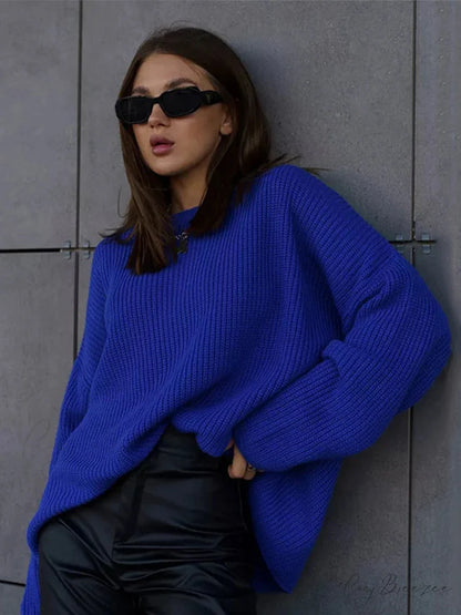 Casual Elegant Striped Cozy Oversize Autumnal Gray Fashionable Sweater