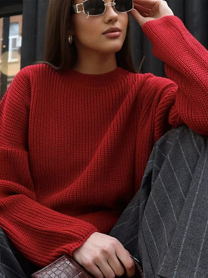 Casual Elegant Striped Cozy Oversize Autumnal Gray Fashionable Sweater