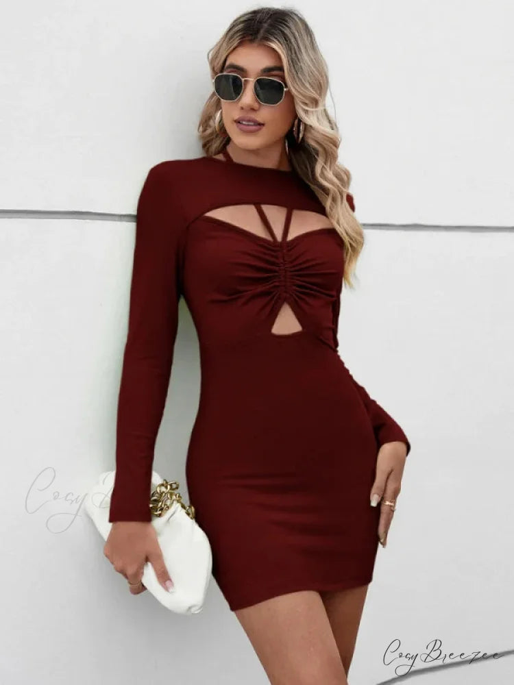 CASUAL HALTER HOLLOW SHORT SLEEVE DRESS M / black