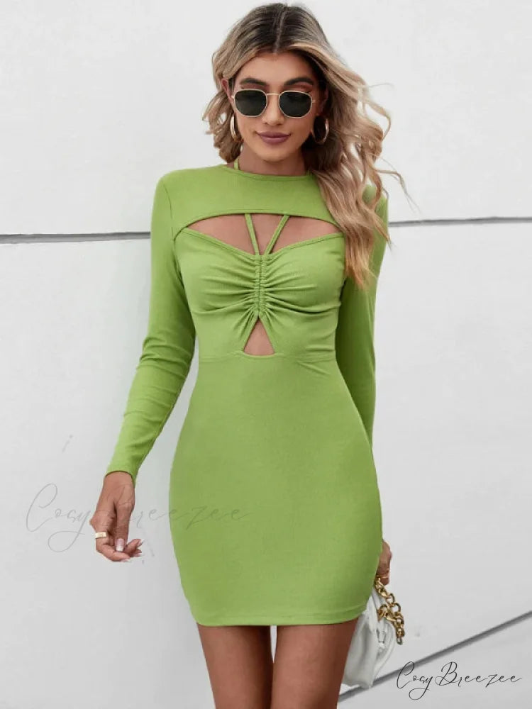 CASUAL HALTER HOLLOW SHORT SLEEVE DRESS S / black