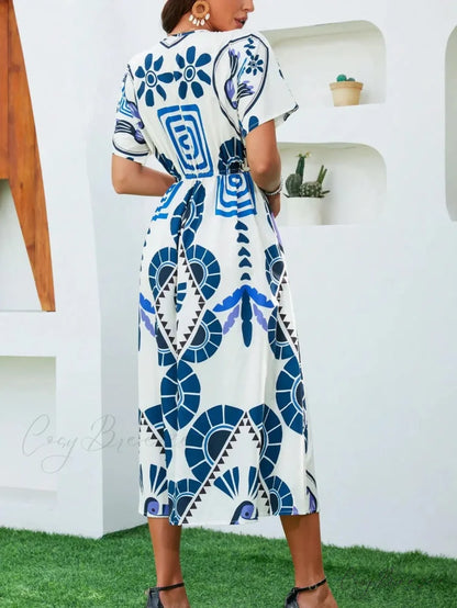 Casual High Waist V-neck Boho Dress oldfloraldress-250126