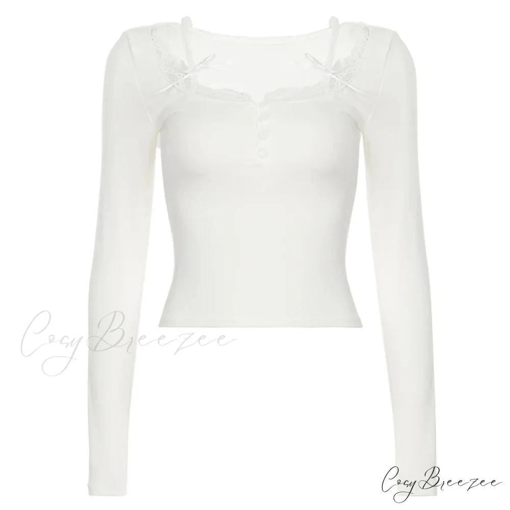 Casual Lace Trim Halter Slim Solid Square Collar Knit Top WHITE / S knittop-250126