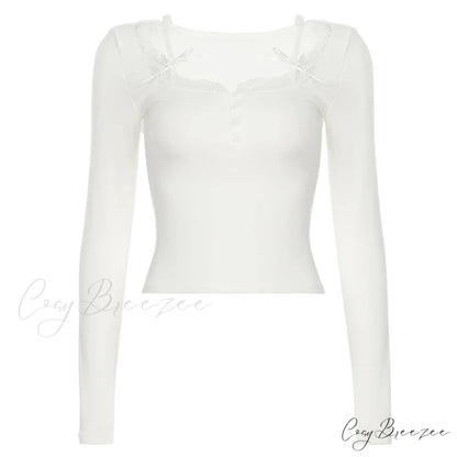 Casual Lace Trim Halter Slim Solid Square Collar Knit Top WHITE / S knittop-250126