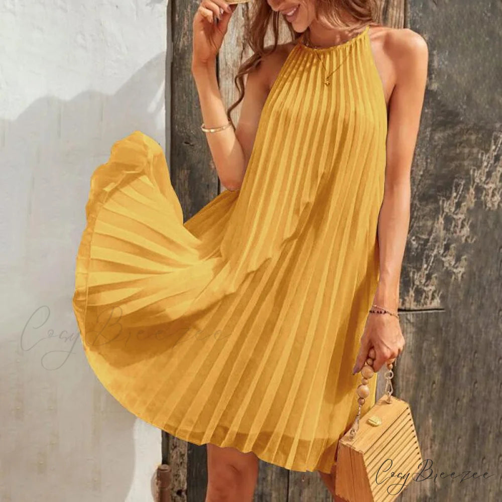 Casual Loose O Neck Mini Dress Yellow / 5XL