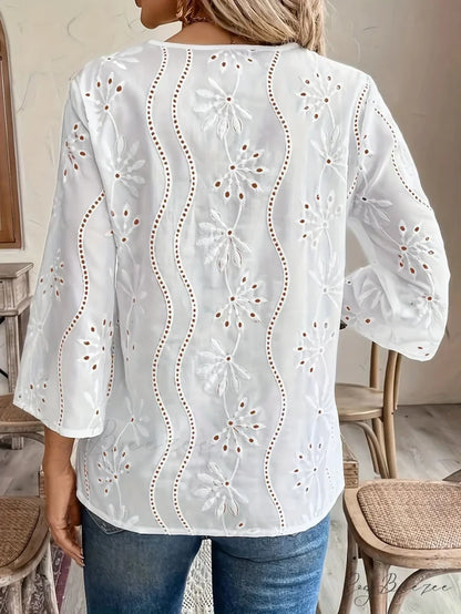 Casual Loose V-neck Lace Splicing White Crop Top blouse-250126