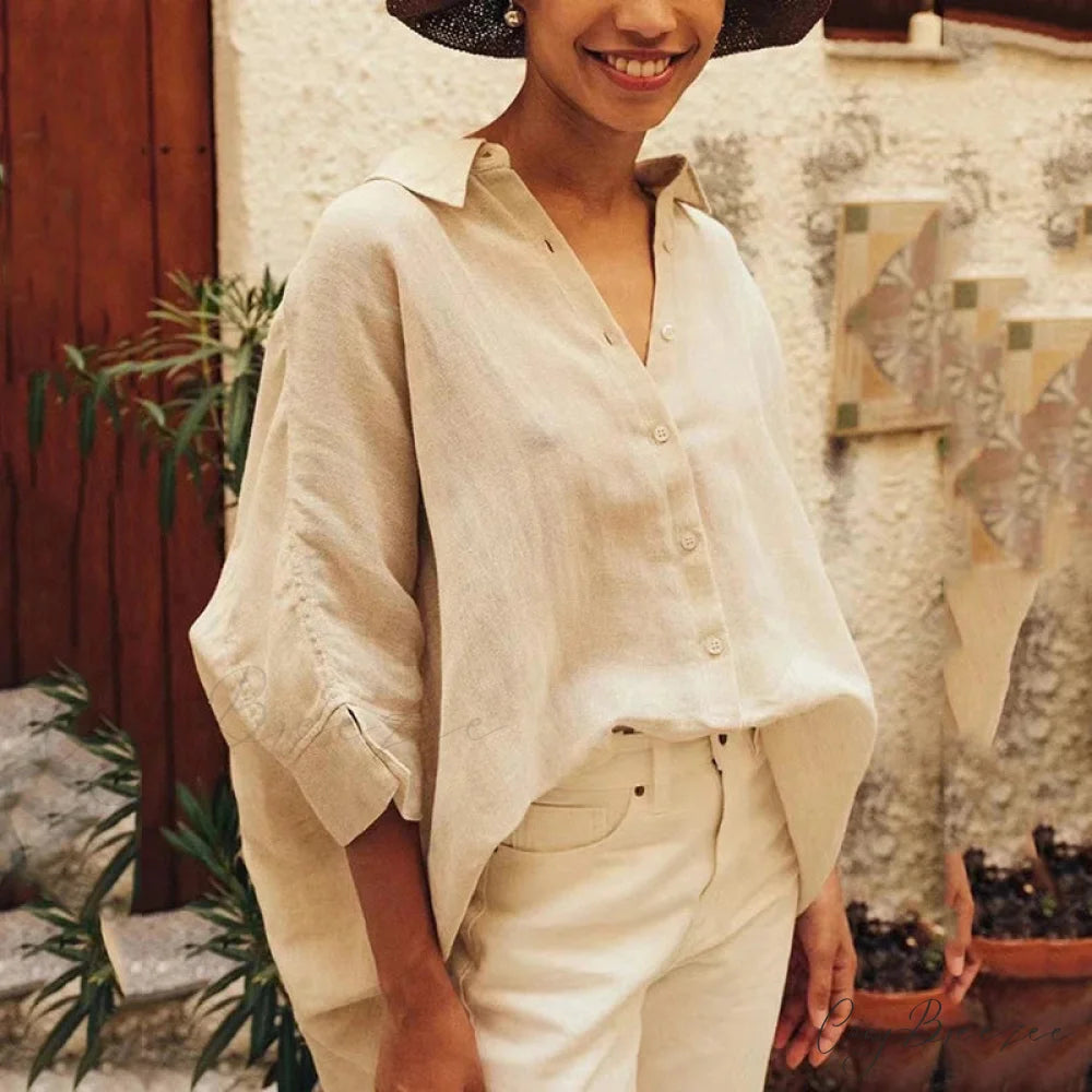 Casual Loose White Button-up Half Sleeve Crop Top blouse-250126