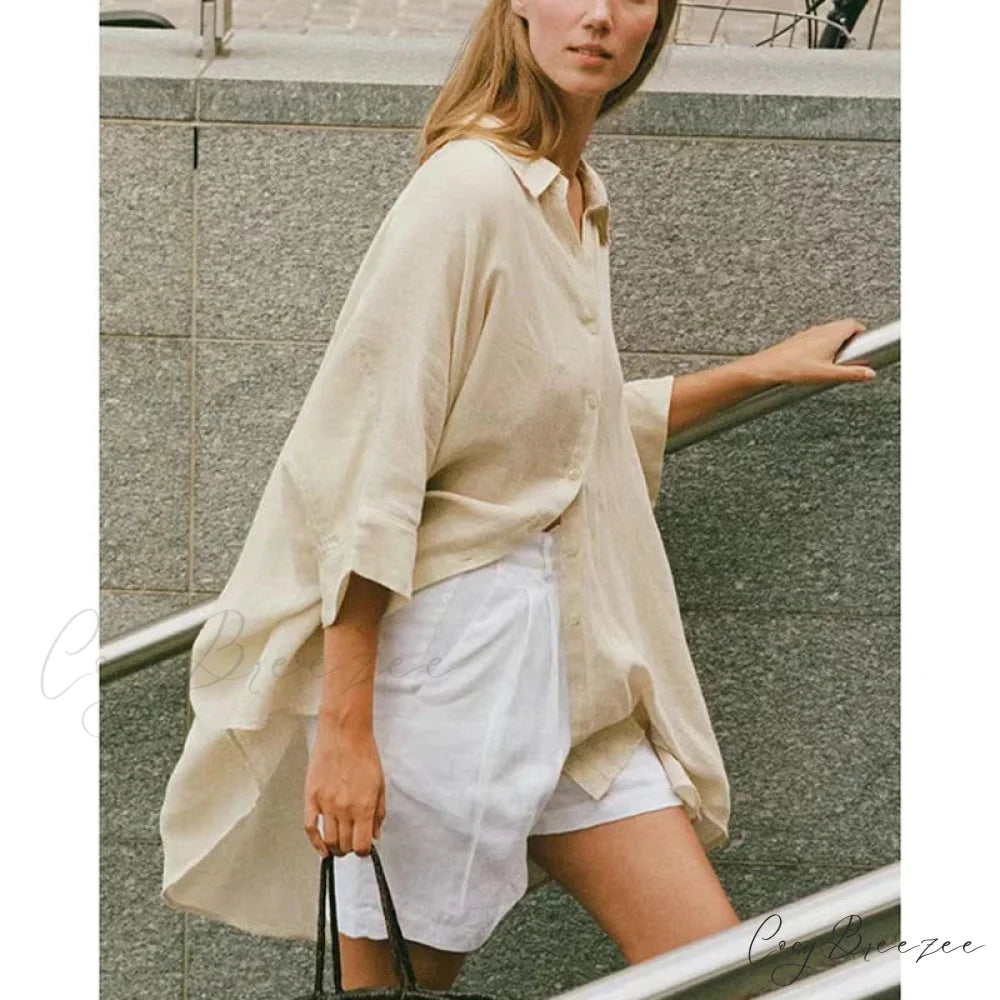 Casual Loose White Button-up Half Sleeve Crop Top blouse-250126