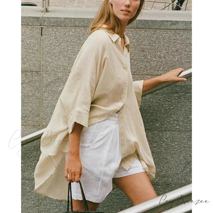 Casual Loose White Button-up Half Sleeve Crop Top blouse-250126