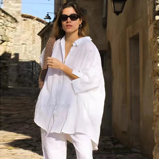 Casual Loose White Button-up Half Sleeve Crop Top WHITE / M blouse-250126