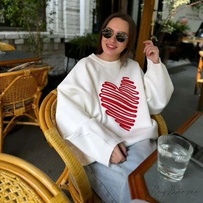 Casual Love Print O-neck Long Sleeve Sweater swraters-241228