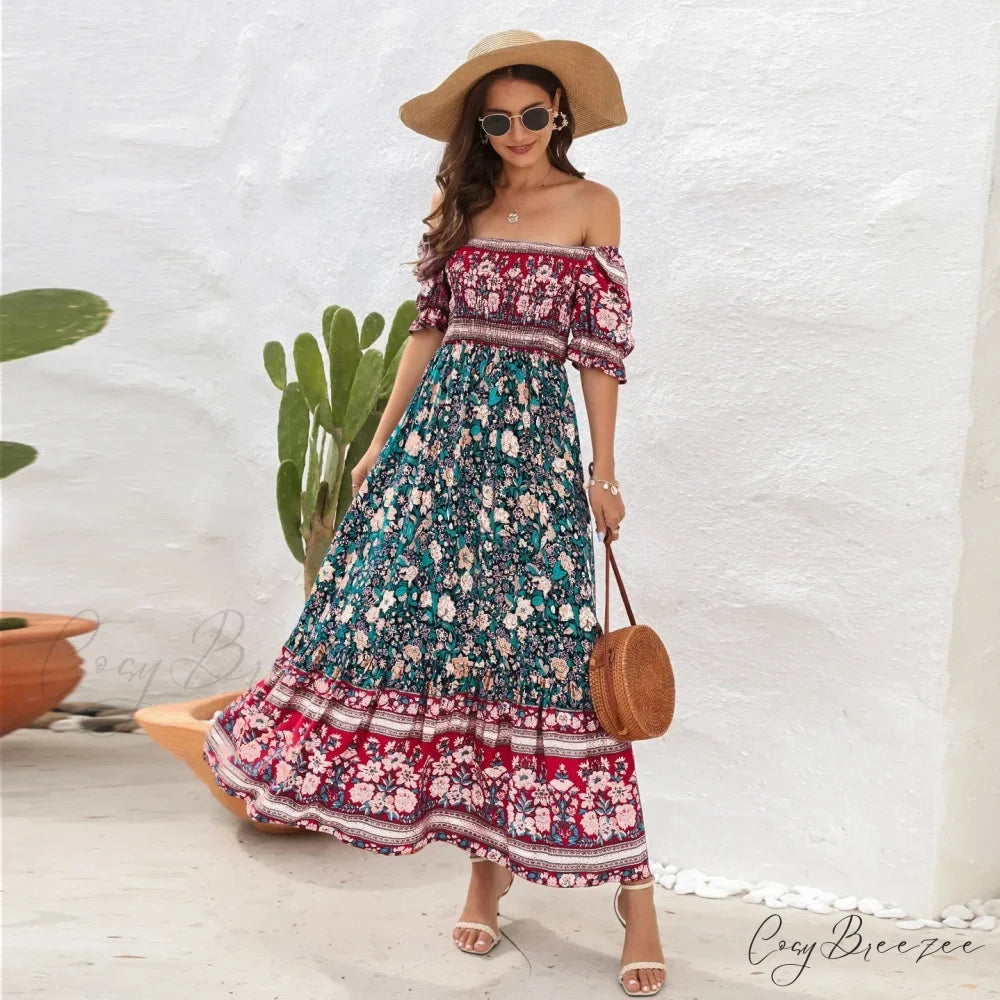 Casual Midi Sexy Elegant Beach Vacation Boho Dress Cyan / S