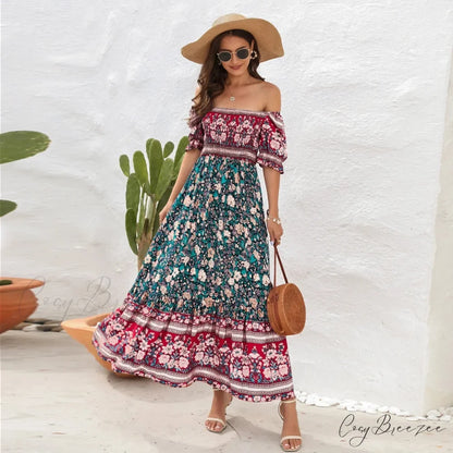 Casual Midi Sexy Elegant Beach Vacation Boho Dress Cyan / S