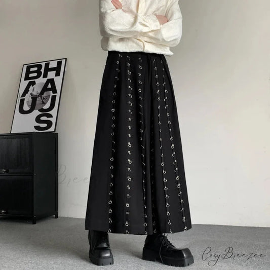 Casual Pants Men Metal Button Patchwork Wide Leg Pants