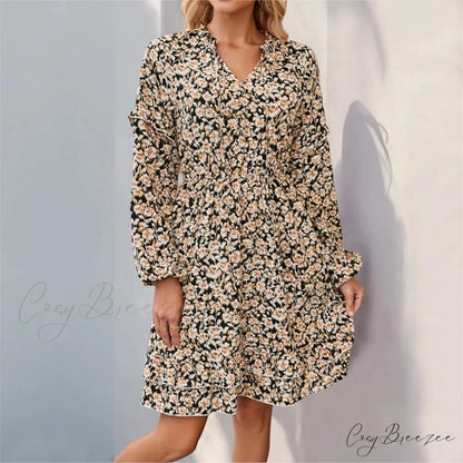 Casual Printed Long Sleeve Floral Dress oldfloraldress-250126