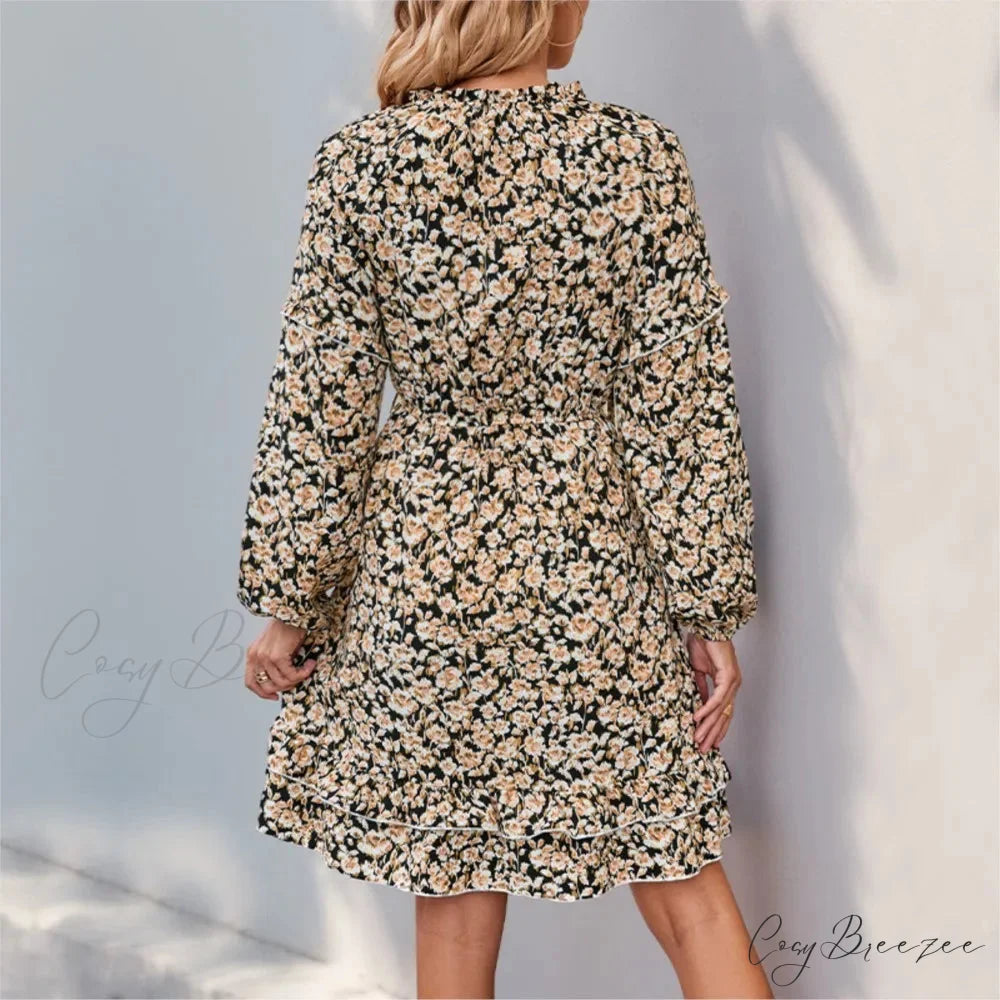 Casual Printed Long Sleeve Floral Dress oldfloraldress-250126