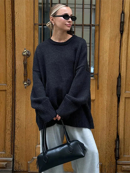 Casual Retro Long Sleeve Sweater Black / S swraters-241228