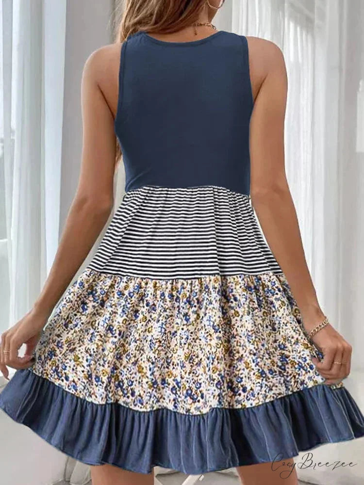 Casual Ruffle Sundress Beach Flowy Pleated Boho Dress