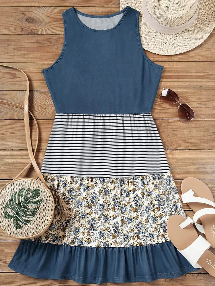 Casual Ruffle Sundress Beach Flowy Pleated Boho Dress