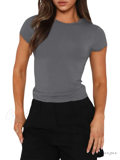 Casual Short Sleeve Solid Color Slim Fit Pullovers T-shirts