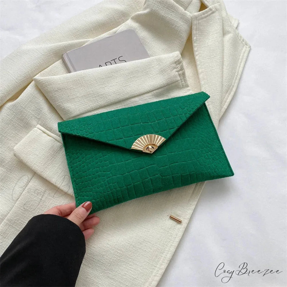 Casual Simple Felt Envelope Clutch Green wristlet-250126