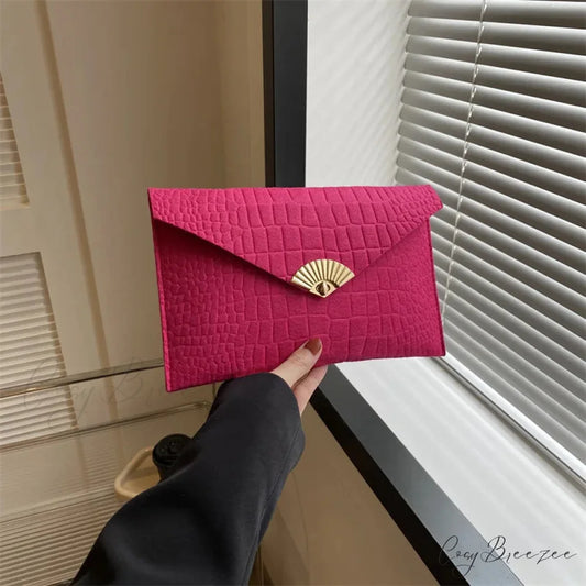 Casual Simple Felt Envelope Clutch wristlet-250126